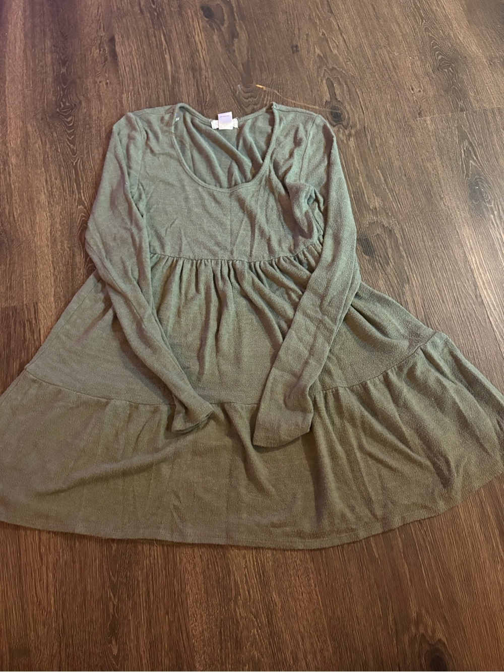 Altard State Olive Green Long Sleeve Tiered Women's Dress